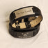 Stacked leather bracelets featuring &