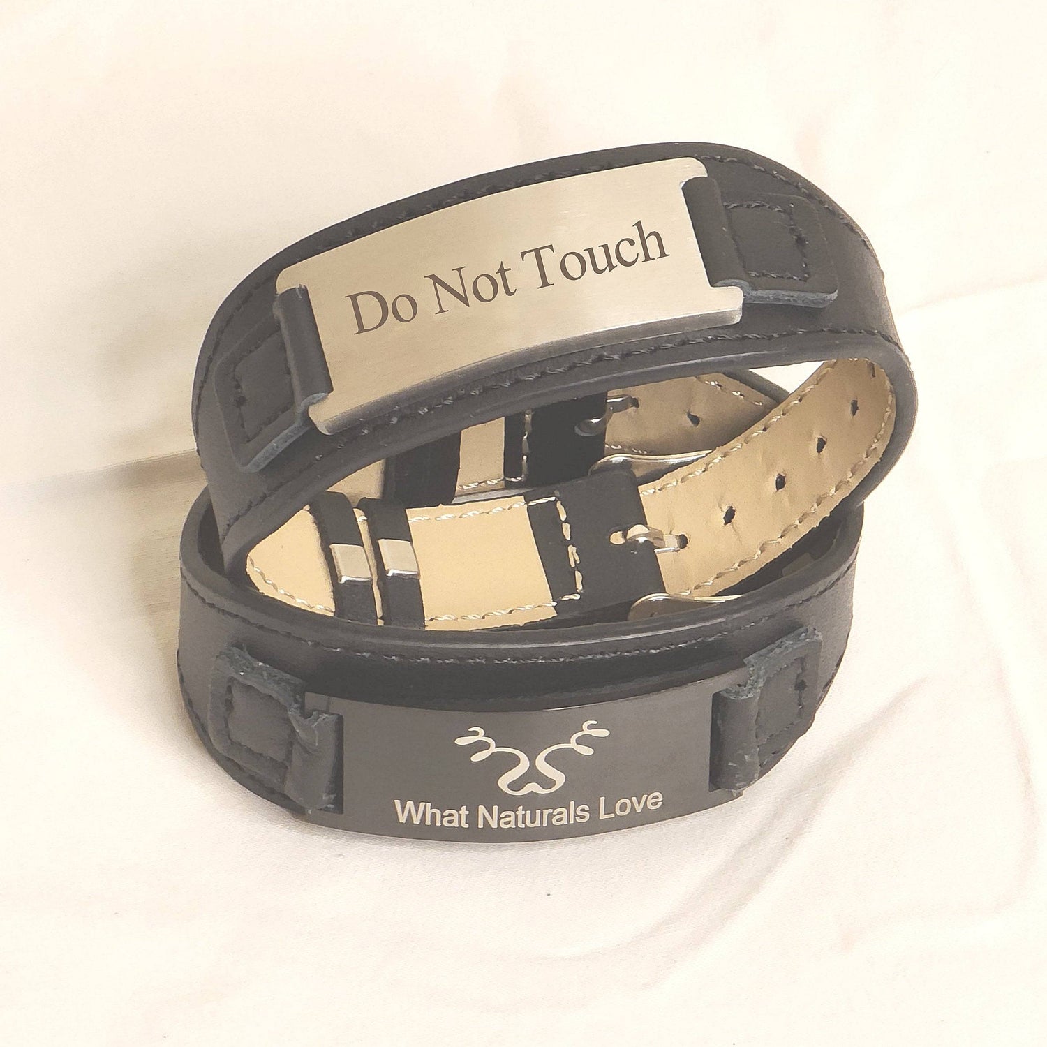 Stacked leather bracelets with &