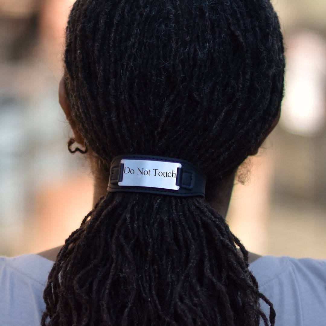 Genuine leather hair tie for locs, braids, and afro puffs with &