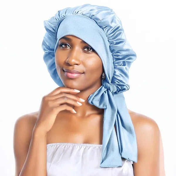 zijden Bonnet in het Lichtblauw– Haarbescherming met Elastische Band