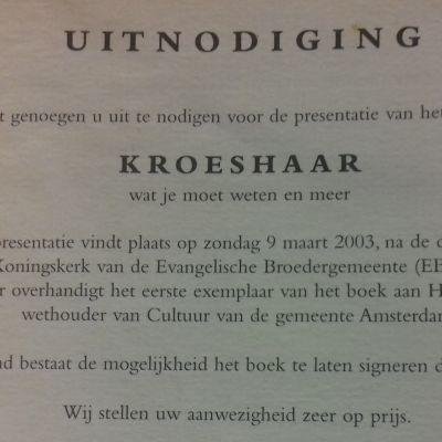 uitnodiging boekpresentatie 2003 kroeshaar